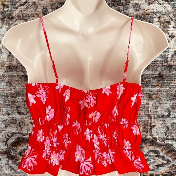WAYF Halter Top Tank Size XL Tie Front Red Pink Flowers Summer Vacation New - Picture 5 of 11